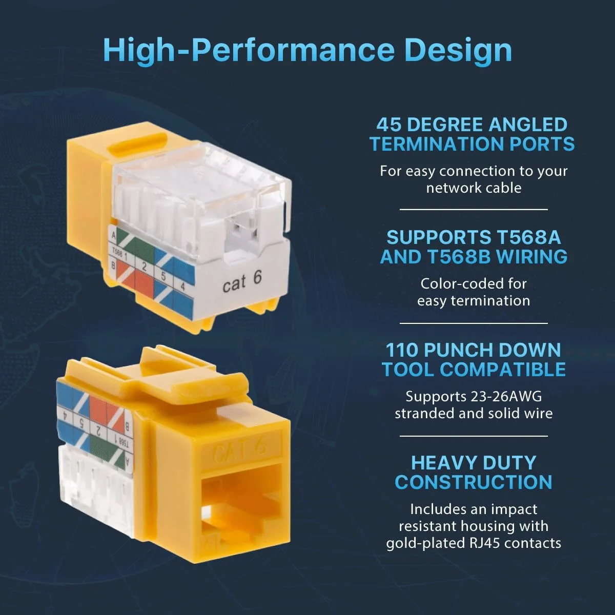 اتصال دهنده مادگی Cat6 RJ45 Keystone Jack Punch-Down Network زرد - انتخاب سایز (بسته 1 عددی)
