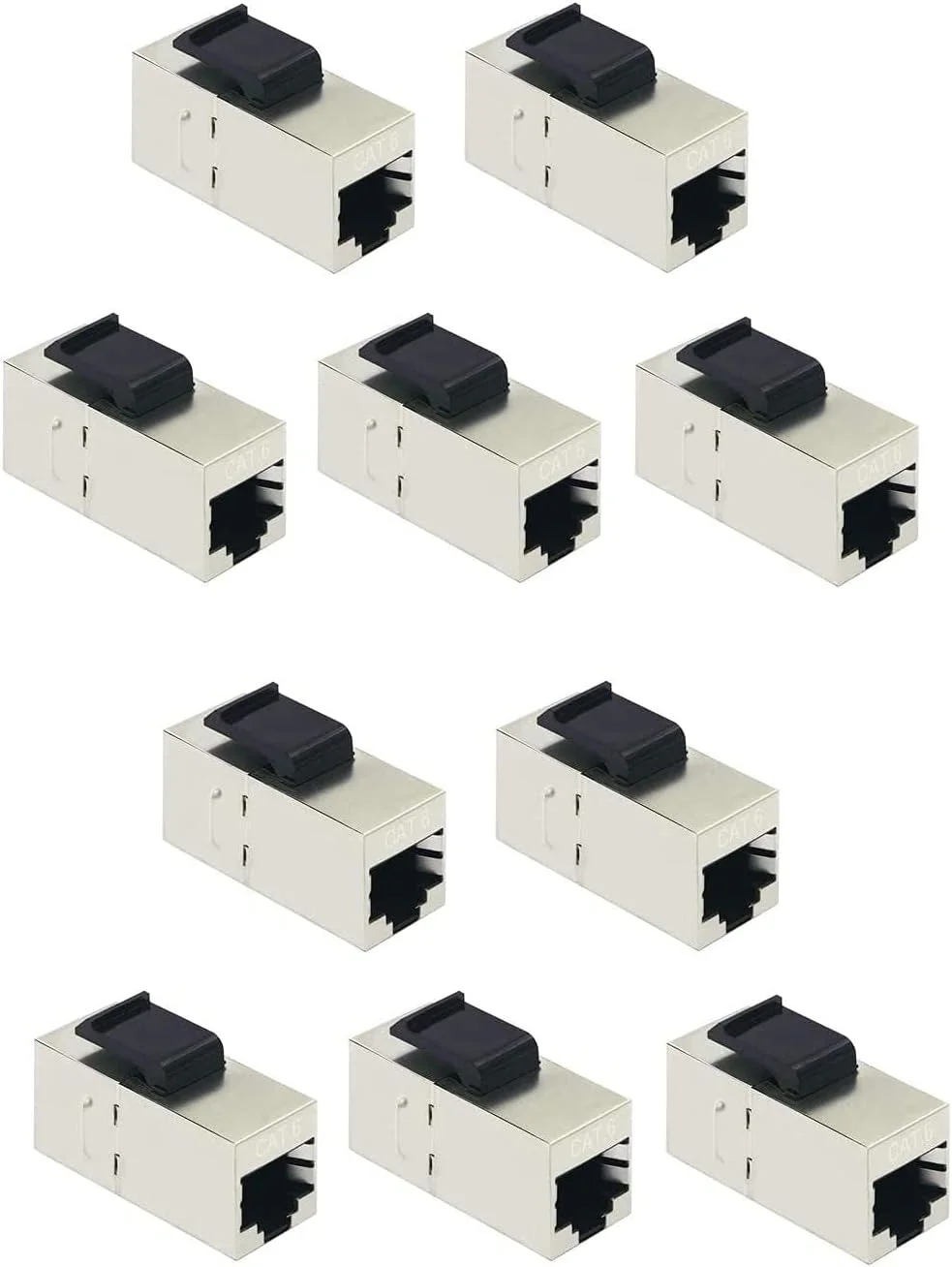 کوپلر کیستون اترنت Cat6/Cat5e DKURVE، محافظ دار STP کابل شبکه RJ45 مادگی به مادگی، اتصال دهنده/افزایش دهنده خطی - نقره ای (بسته 10 عددی)