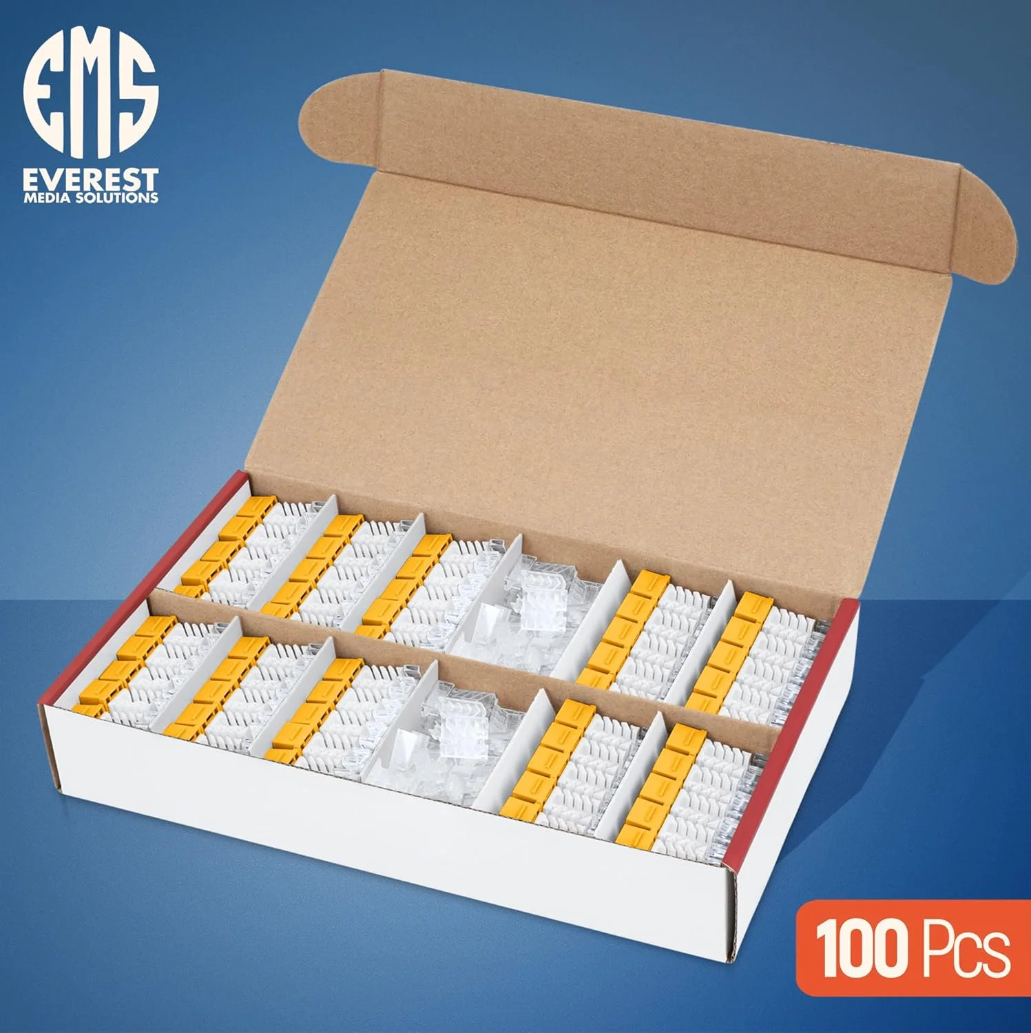 اتصالات کیستون RJ45 Cat6 زاویه دار 45 درجه Everest، بسته 100 عددی، زرد