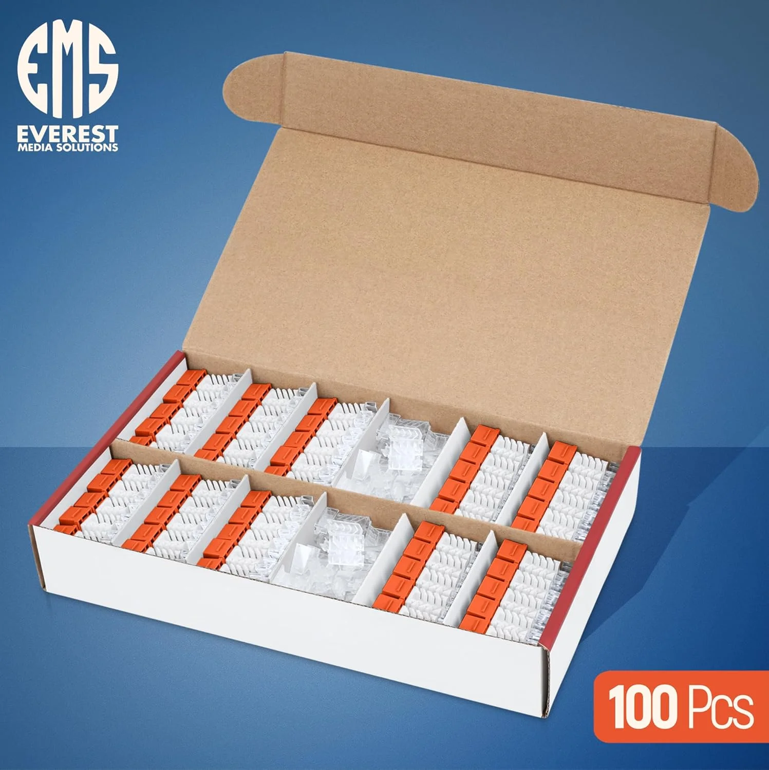 اتصالات کیستون RJ45 Cat6 زاویه دار 45 درجه Everest، بسته 100 عددی، نارنجی