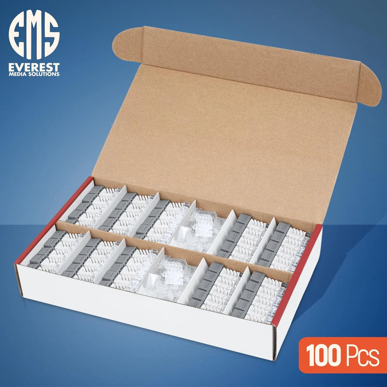 اتصالات کیستون RJ45 Cat6 زاویه دار 45 درجه Everest، بسته 100 عددی، خاکستری