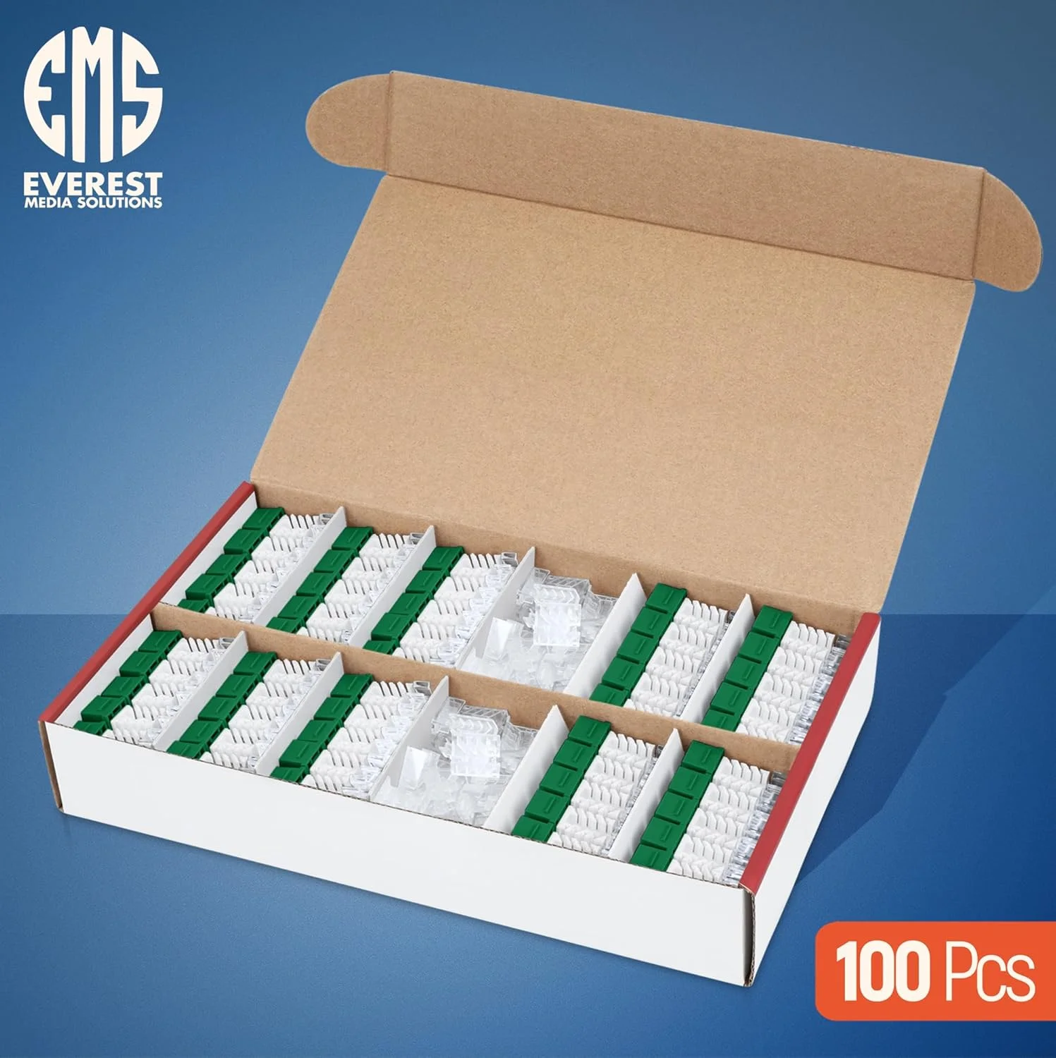 اتصالات کیستون RJ45 Cat6 زاویه دار ۴۵ درجه Everest، بسته ۱۰۰ عددی، سبز