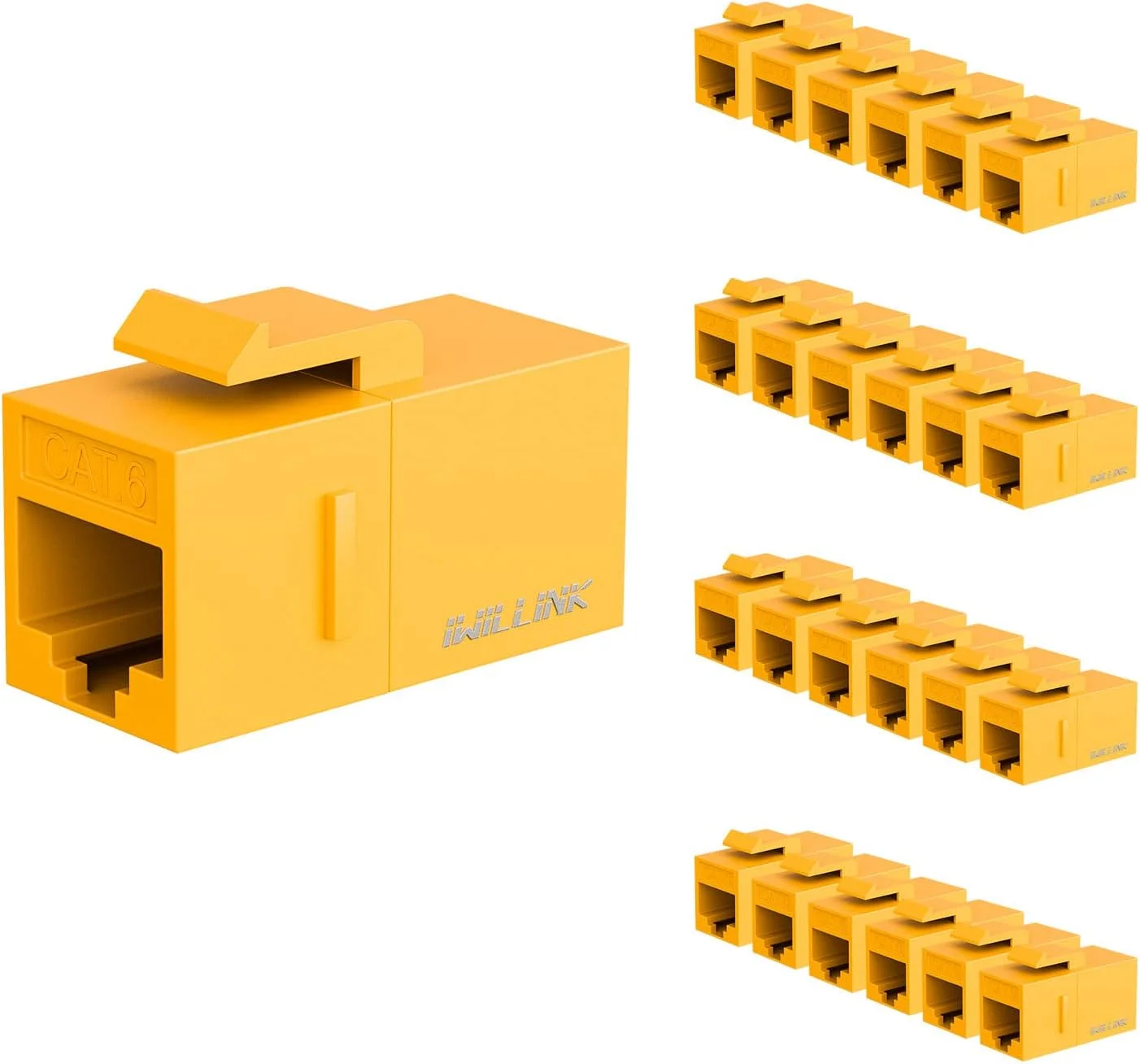کوپلر کیستون RJ45 Cat6 آی ویلینک بسته 25 عددی، مادگی به مادگی Cat6، درج کوپلر کیستون UTP، زرد