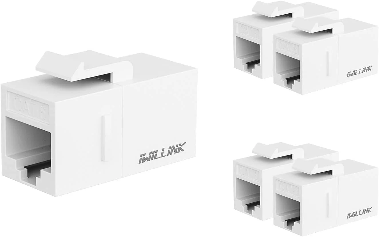 کوپلر کیستون RJ45 Cat6 آی ویلینک (بسته 5 عددی)، جک کیستون Cat6 مادگی به مادگی، درج کوپلر کیستون UTP، سفید