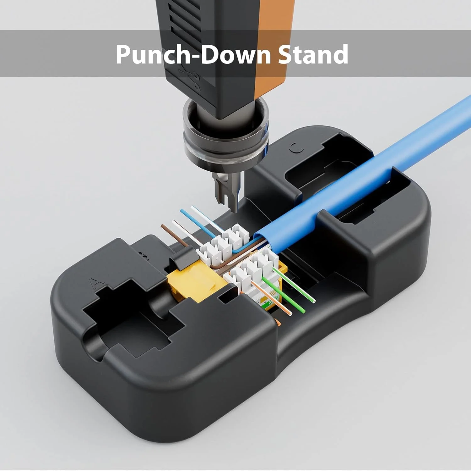 iwillink 10Gbps Cat6 Keystone Jack and Punch-Down Stand, 50-Pack, RJ45 Ethernet Keystone Jacks, 90-Degree UTP Modular Punch Down Keystone Jack Adapter, Yellow