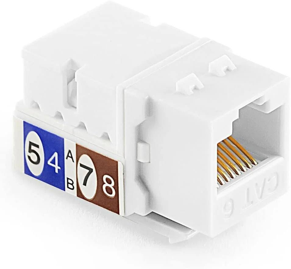 کانکتور مادگی کیستون Cat6 با زاویه 90 درجه KUWES، RJ45 اترنت، نوع 110 سفید، ساخت تایوان (500 عدد)