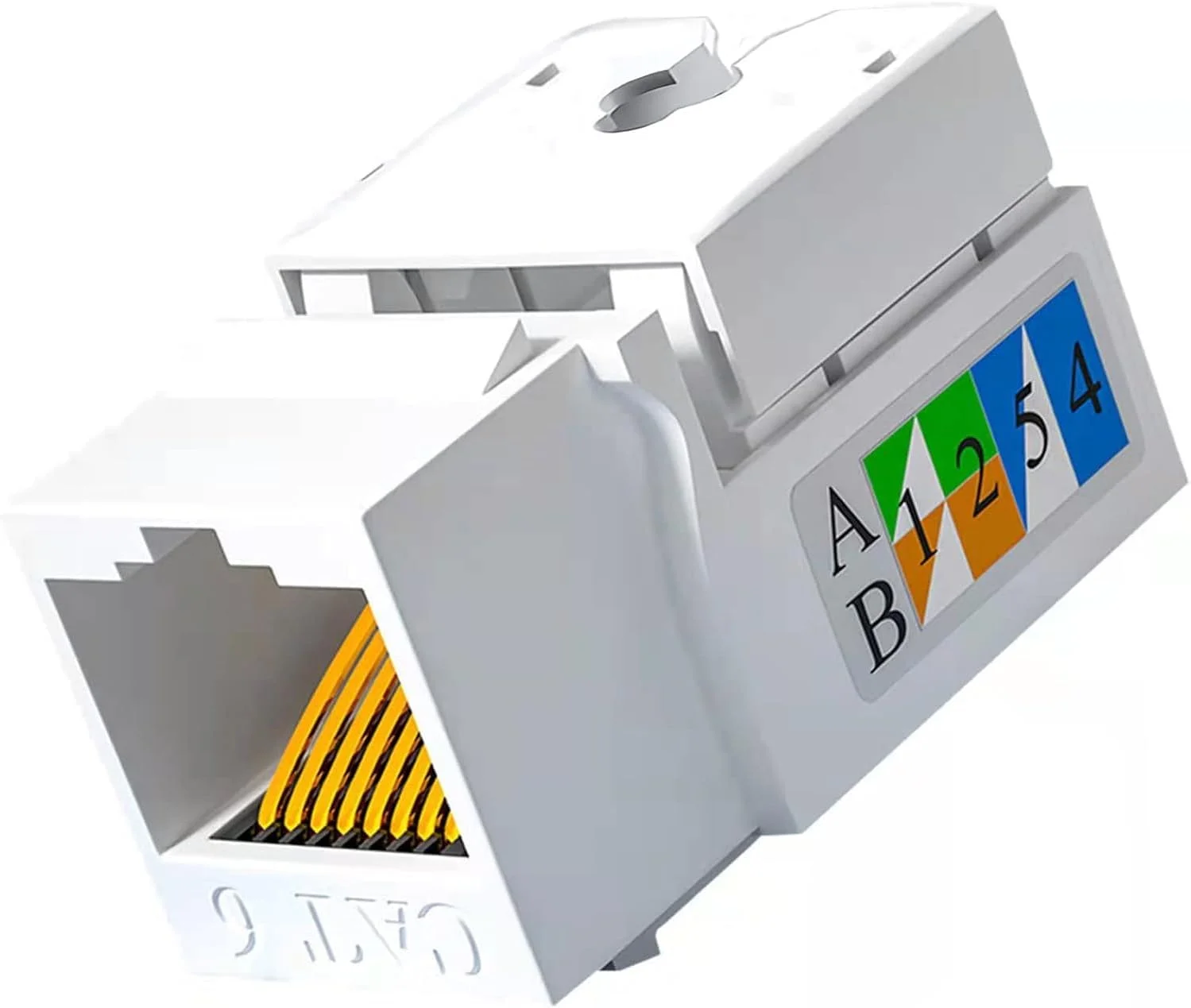 اتصال مادگی کیستون RJ45 Cat6 - بسته 10 عددی اتصال‌دهنده کابل شبکه بدون نیاز به ابزار گیگابیتی اترنت، سازگار با Cat6/Cat6e برای صفحات دیواری - سفید