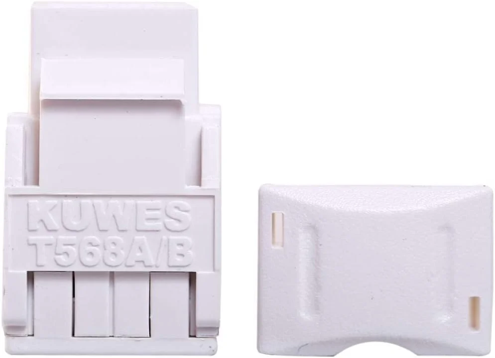 کانکتور مادگی کیستون Cat6 با زاویه 90 درجه KUWES، RJ45 اترنت، نوع 110 سفید، ساخت تایوان (500 عدد)