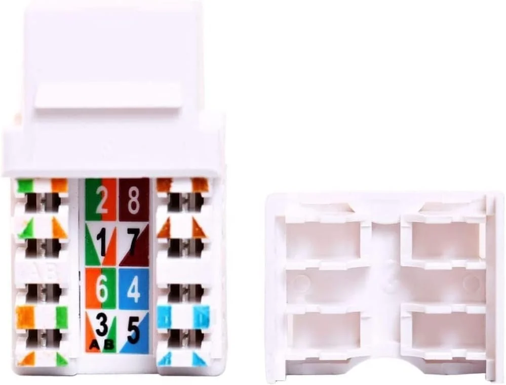 کانکتور مادگی کیستون Cat6 با زاویه 90 درجه KUWES، RJ45 اترنت، نوع 110 سفید، ساخت تایوان (500 عدد)