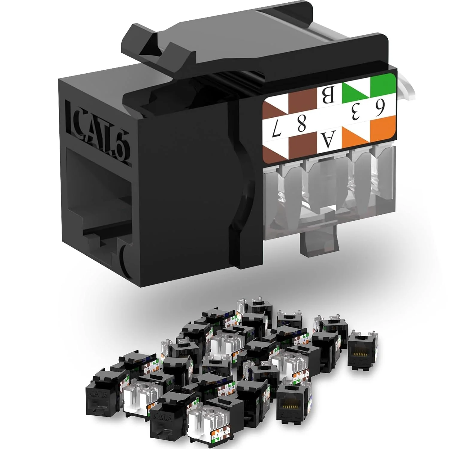 بسته 25 عددی کیستون Cat6 باریک Lysymixs، کیستون های Cat6 با زاویه 90 درجه، اتصال RJ45 پانچ دار مشکی، سازگار برای صفحه دیواری شبکه متراکم یا پچ پنل ها