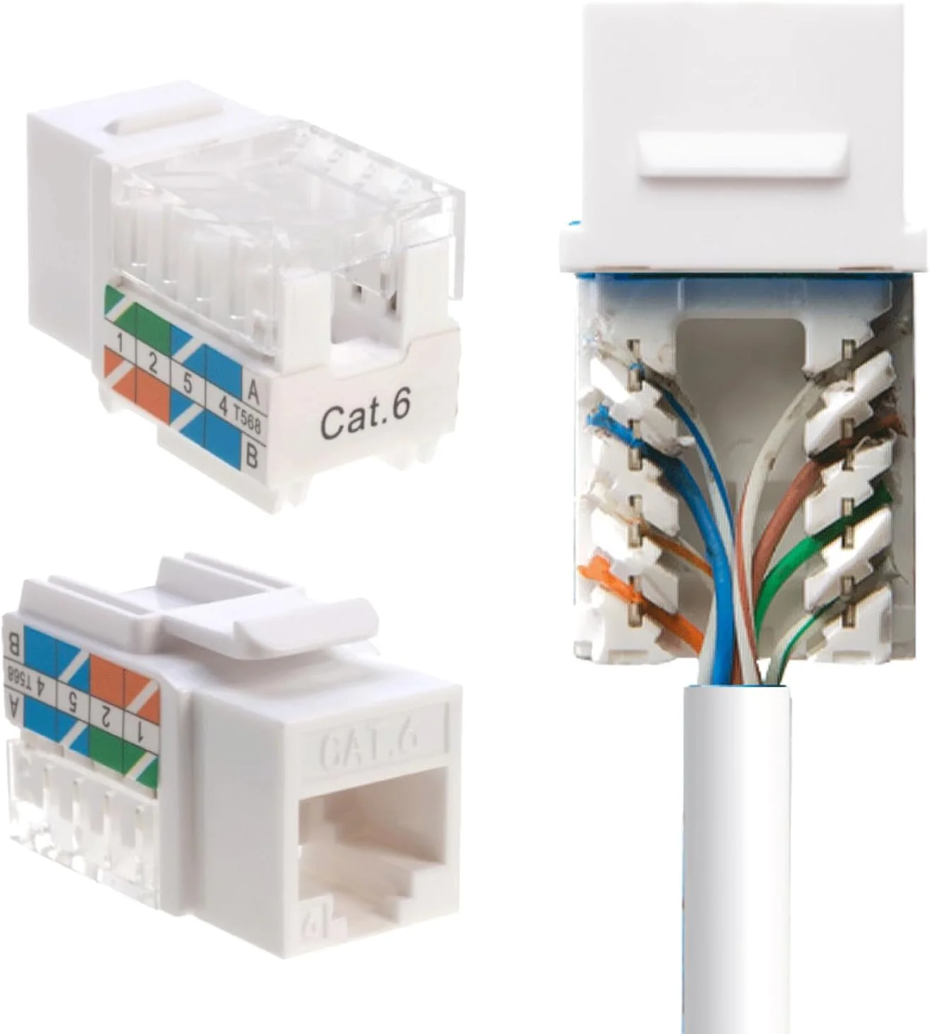 جک کیستون Cat6 RJ45 شبکه پانچ-دان سفید (20 عددی)