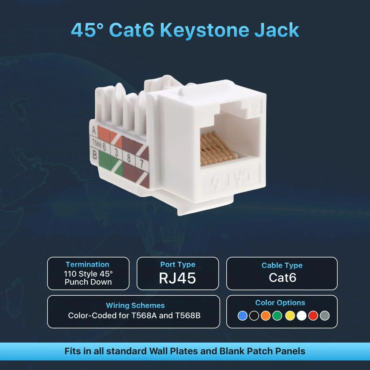 جک کیستون Cat6 RJ45 شبکه پانچ-دان سفید (20 عددی)