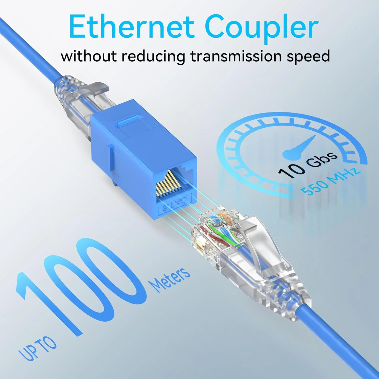 کوپلر کیستون CAT6 RJ45 سوک‌کاو‌تی (بسته 24 عددی)، جک کیستون CAT6 مادگی به مادگی، جک‌های کیستون خطی CAT 6 برای صفحه دیواری و پنل پچ، کوپلر اترنت RJ45 آبی