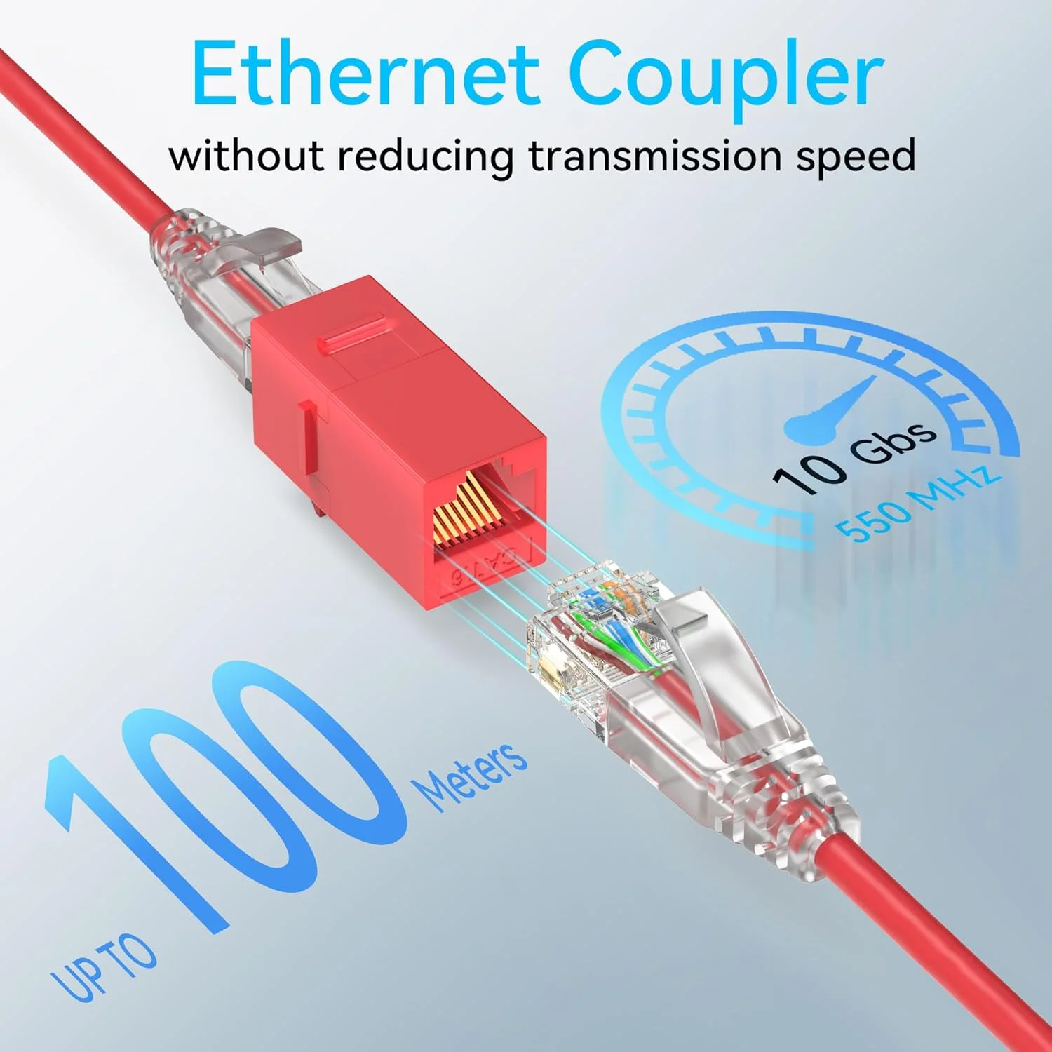 کوپلر کیستون CAT6 RJ45 (بسته 24 عددی)، جک کیستون Cat6 مادگی به مادگی، جک های کیستون Cat 6 Inline برای صفحه دیواری و پچ پنل، کوپلر اترنت RJ45 قرمز
