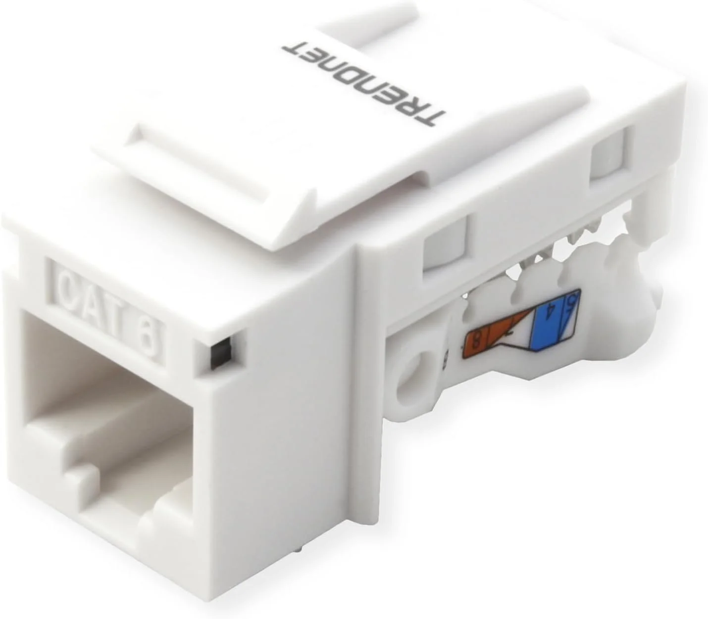 بسته 50 عددی جک کیستون Cat6 RJ45 ترندنت مدل TC-K50C6، سازگار با کابل کشی Cat5/Cat5e/Cat6، استفاده توصیه شده با TC-KP12V، TC-KP24 یا TC-KP48 (جداگانه فروخته می شود)، سفید