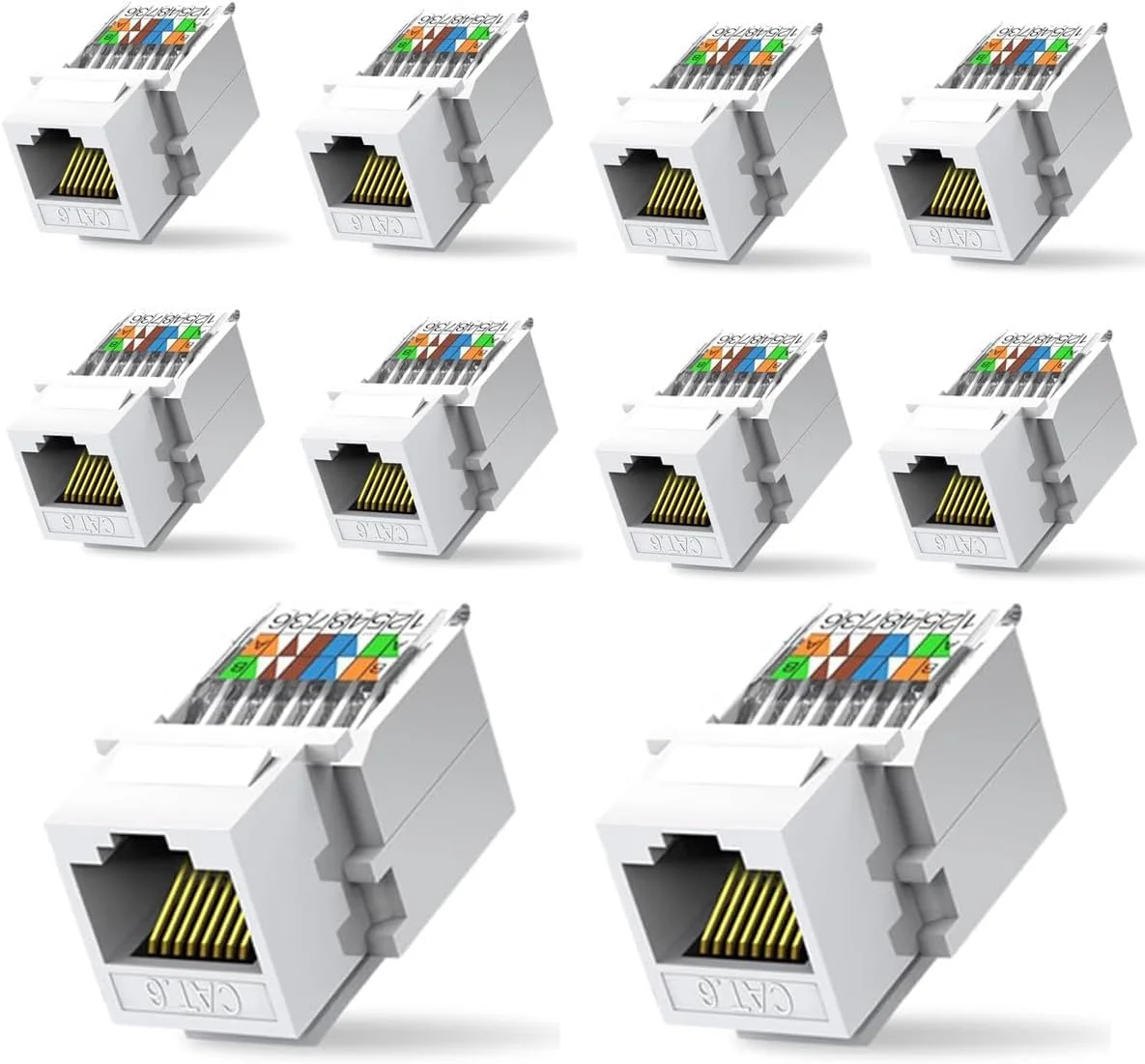 اتصال دهنده مادگی کیستون Cat6 RJ45 بدون نیاز به ابزار، کوپلر ماژول (غیر سازگار با پچ پنل) بسته 10 عددی، سفید