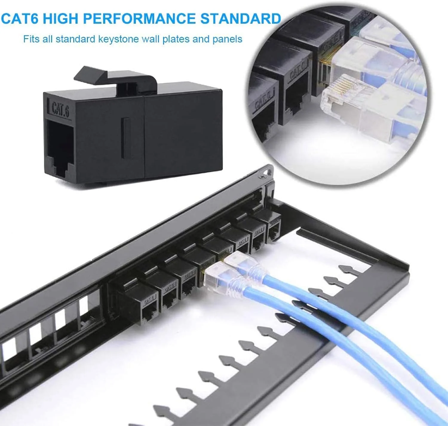 کوپلر RJ45 مدل CAT6 Keystone Jack F به F مستقیم بدون شیلد Cat 6 اترنت (10 عدد، مشکی) - تصویر 2 کوپلر RJ45 مدل CAT6 Keystone Jack F به F مستقیم بدون شیلد Cat 6 اترنت (10 عدد، مشکی) - تصویر 2