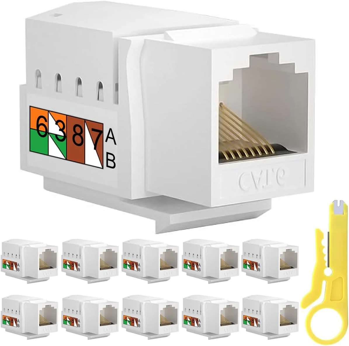 اتصال دهنده مادگی RJ45 Cat6 Xiatiaosann، اتصال دهنده دیواری اترنت Cat6، اتصال دهنده شبکه Cat6 سازگار با Cat5/5e/6 - بسته 10 عددی اتصال دهنده شبکه Cat6