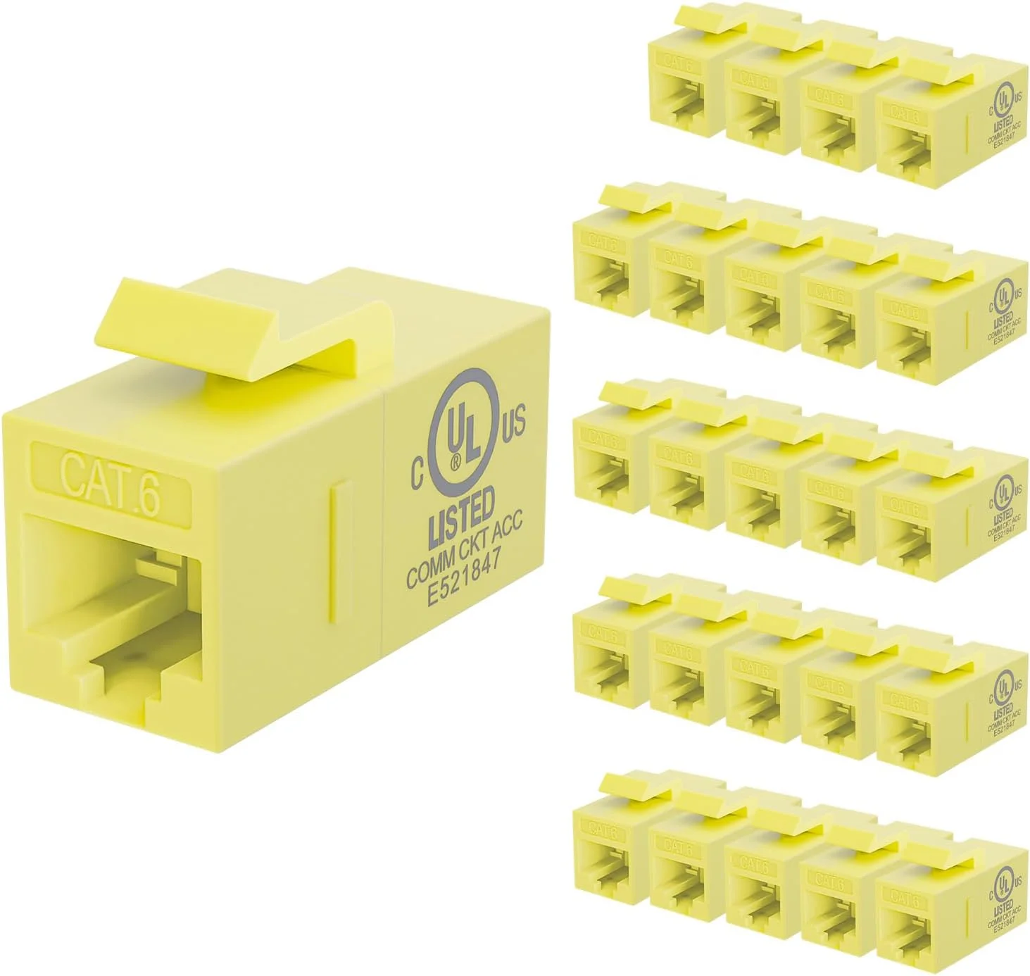 کوپلر کیستون CAT6 VCE دارای گواهینامه UL، بسته 25 عددی، کوپلر اترنت مادگی به مادگی، کوپلر RJ45 برای CAT6/CAT5e/CAT5، جک کیستون، زرد