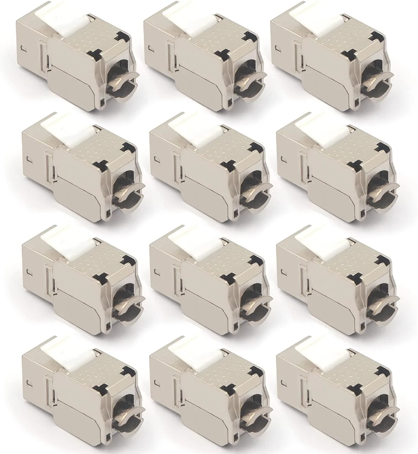 جک کیستون شیلددار VCE RJ45 Cat6A بسته 12 عددی، جک های ماژولار آسان و بدون ابزار 10 گیگابیت بر ثانیه PoE برای کابل اترنت S/FTP مفتولی یا رشته ای 23 تا 26 AWG