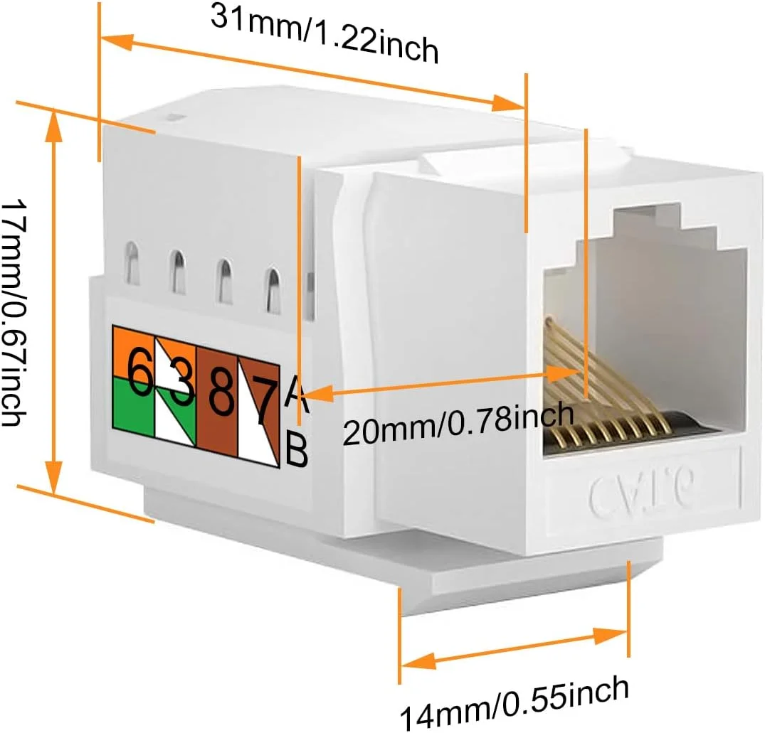 اتصال دهنده مادگی RJ45 Cat6 Xiatiaosann، اتصال دهنده دیواری اترنت Cat6، اتصال دهنده شبکه Cat6 سازگار با Cat5/5e/6 - بسته 10 عددی اتصال دهنده شبکه Cat6