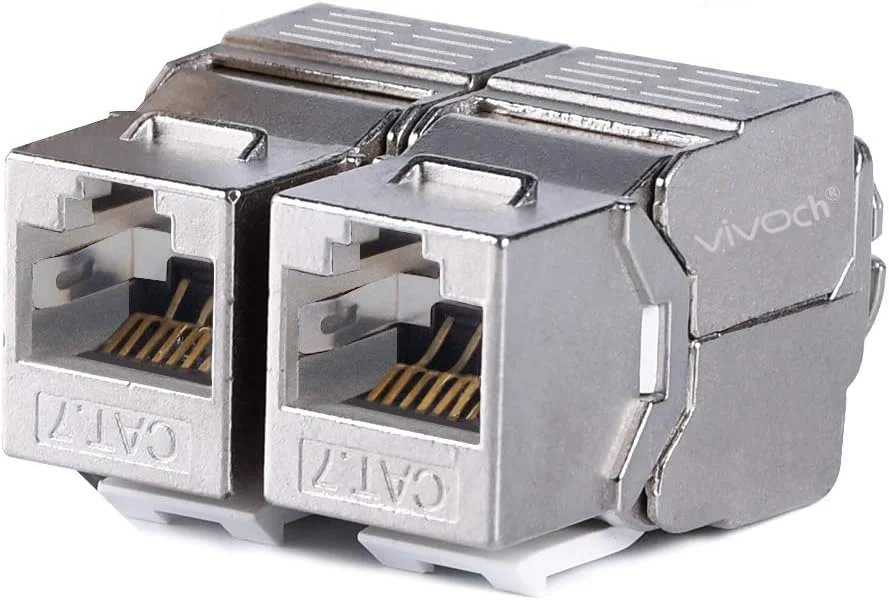 ویوچ 10 عددی کیستون جک Cat7، آداپتور جک کیستون شیلددار ماژول آلیاژ روی نوع بدون ابزار Cat7 RJ45 FTP جک ماژولار 10 گیگابیتی