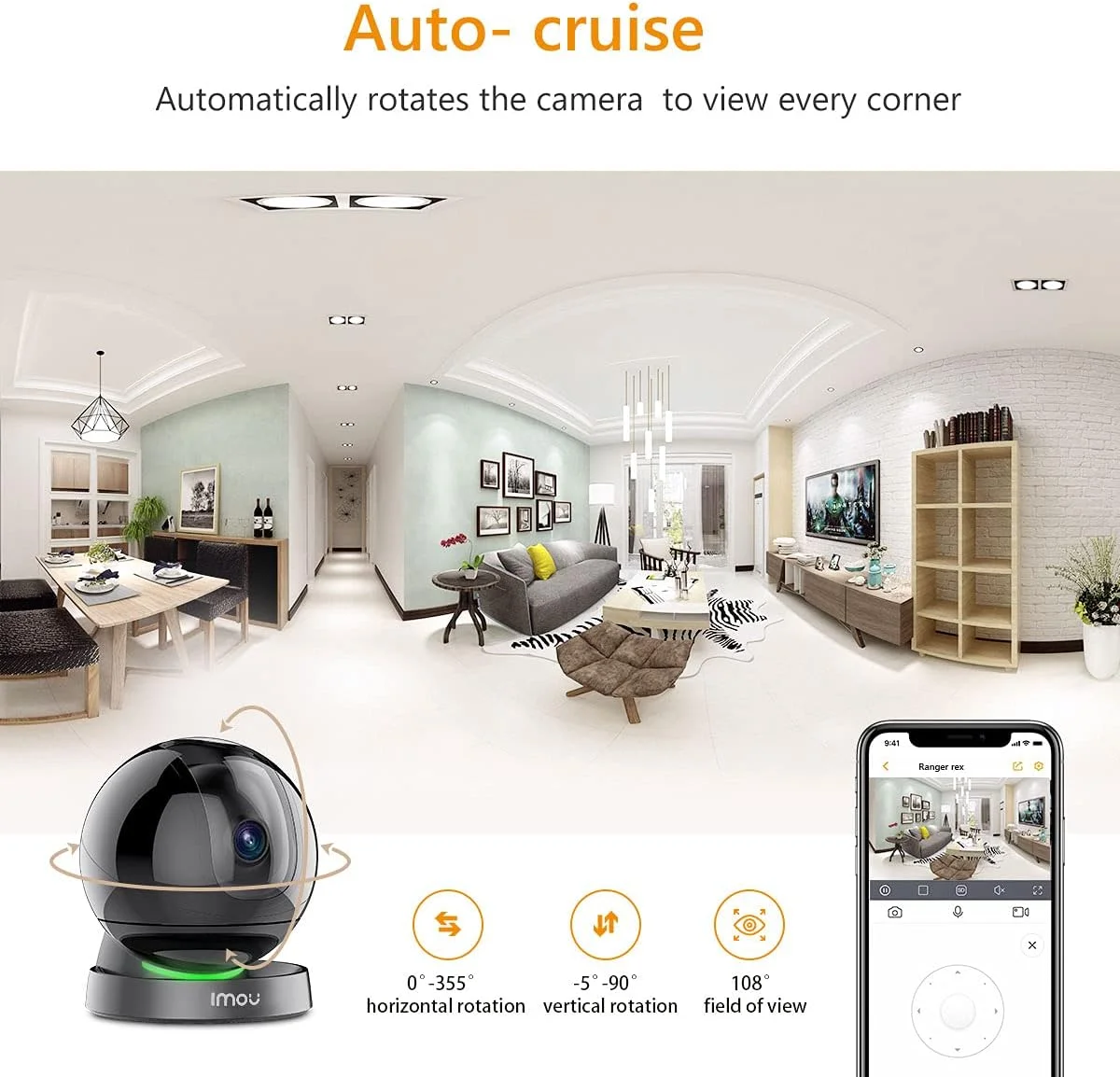دوربین امنیتی داخلی ایمو با کیفیت 2.5K 2K+، دوربین وای فای 360 درجه 4 مگاپیکسلی برای خانه با کیفیت QUAD HD با قابلیت تشخیص انسان، ردیابی حرکت، صدای دو طرفه، دید در شب IR، حالت حریم خصوصی و هشدار صوتی و نوری (Rex) دوربین امنیتی داخلی ایمو با کیفیت 2.5K 2K+، دوربین وای فای 360 درجه 4 مگاپیکسلی برای خانه با کیفیت QUAD HD با قابلیت تشخیص انسان، ردیابی حرکت، صدای دو طرفه، دید در شب IR، حالت حریم خصوصی و هشدار صوتی و نوری (Rex)