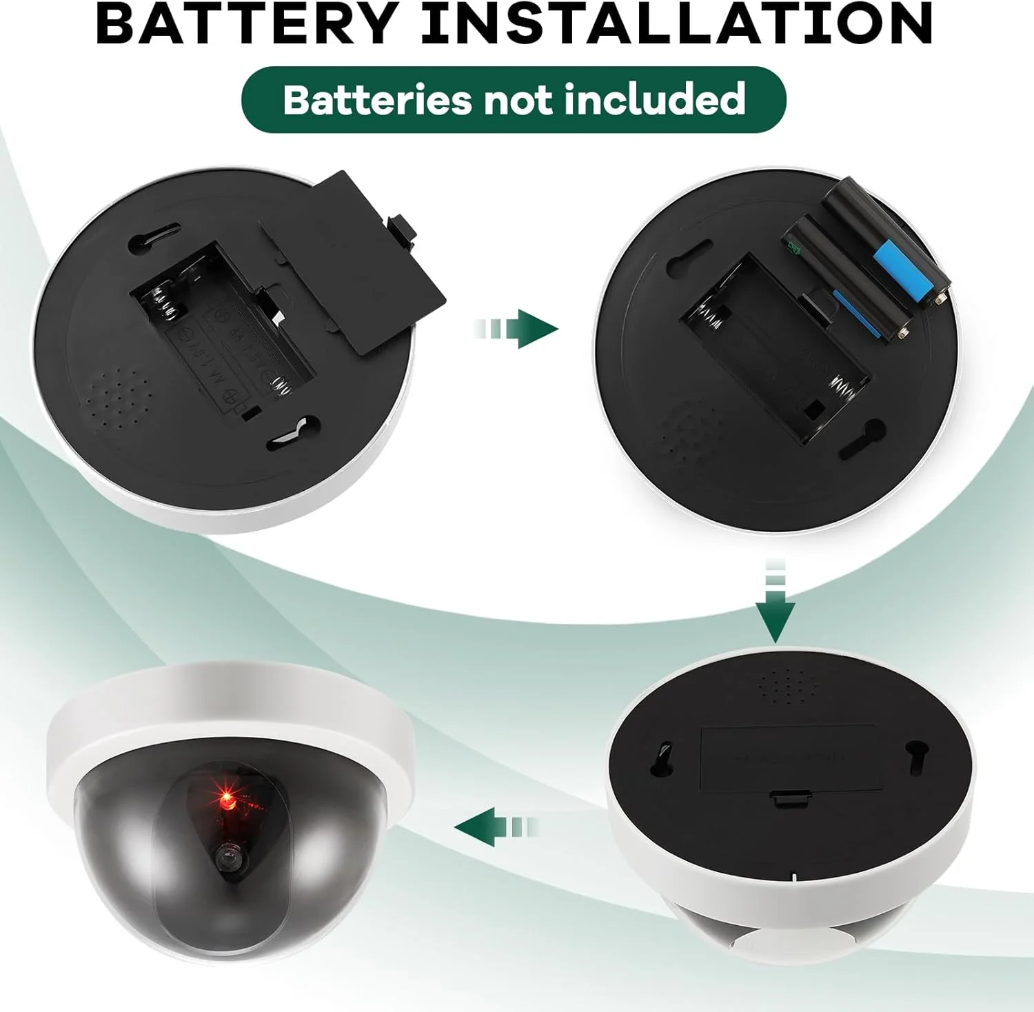 مجموعه 8 عددی دوربین مداربسته تقلبی Kanayu، دوربین امنیتی گنبدی شکل با چراغ LED قرمز چشمک زن، دوربین های نظارتی بی سیم برای فضای باز، دوربین فریبنده با پیچ و نوار برای داخل و خارج از منزل (سفید)