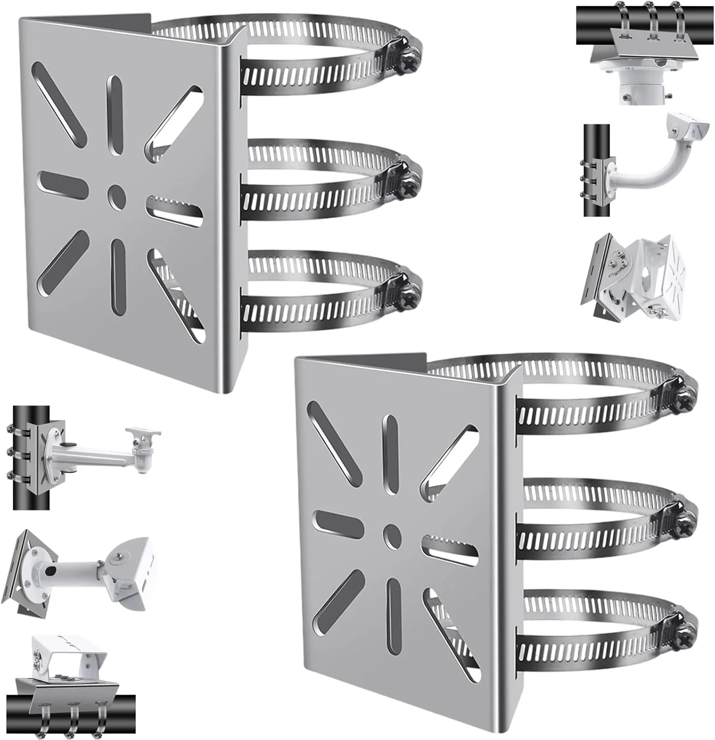 2 عدد براکت نصب دیواری جهانی با 6 حلقه، آداپتور نصب میله عمودی استیل ضد زنگ برای دوربین مداربسته امنیتی PTZ دام داخلی و خارجی AP Access Point Client CPE