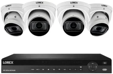 سیستم NVR سیمی 16 کاناله 4K با ظرفیت 4 ترابایت Lorex NC4K4MV-164WD-2 به همراه 4 دوربین IP دام هوشمند Nocturnal (مدل 4X LNE9393/سفید) با لنز واریفوکال موتوری، قابلیت ضبط صدا و ضبط 30 فریم در ثانیه