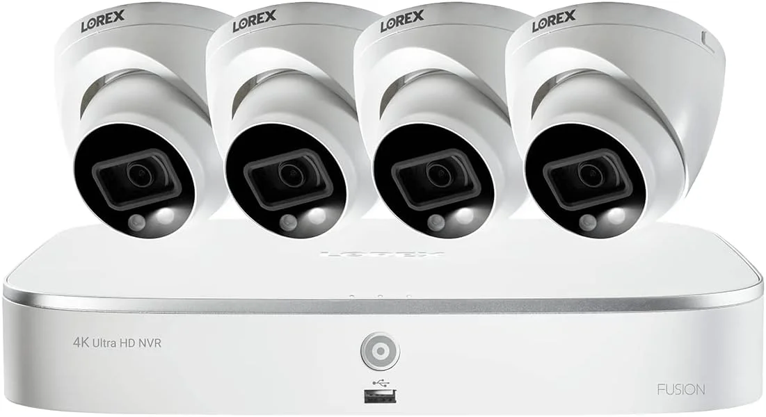 سیستم دوربین مداربسته 4K Lorex، دوربین های گنبدی فلزی POE سیمی داخلی/خارجی IP Ultra HD و تشخیص حرکت هوشمند، نظارت تصویری بازدارندگی فعال، NVR 8 کاناله 2 ترابایتی، 4 دوربین