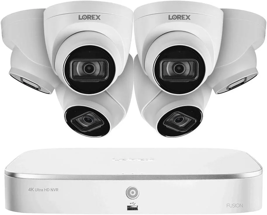 سیستم NVR فیوژن 8 کاناله 4K لورکس تکنولوژی N4K2-86WD با شش دوربین دام IP 4K (8MP) با قابلیت شنود صدا، دید در شب 130 فوتی، دید در شب رنگی، 6 دام