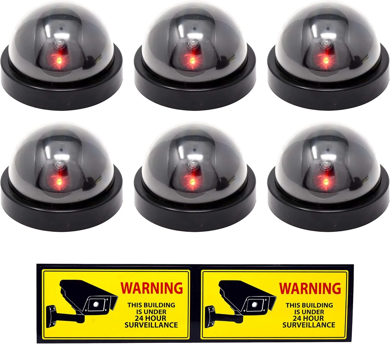 ماندالا کرافتز 6 عدد دوربین های امنیتی گنبدی جعلی با چراغ LED قرمز چشمک زن و برچسب های هشدار دهنده