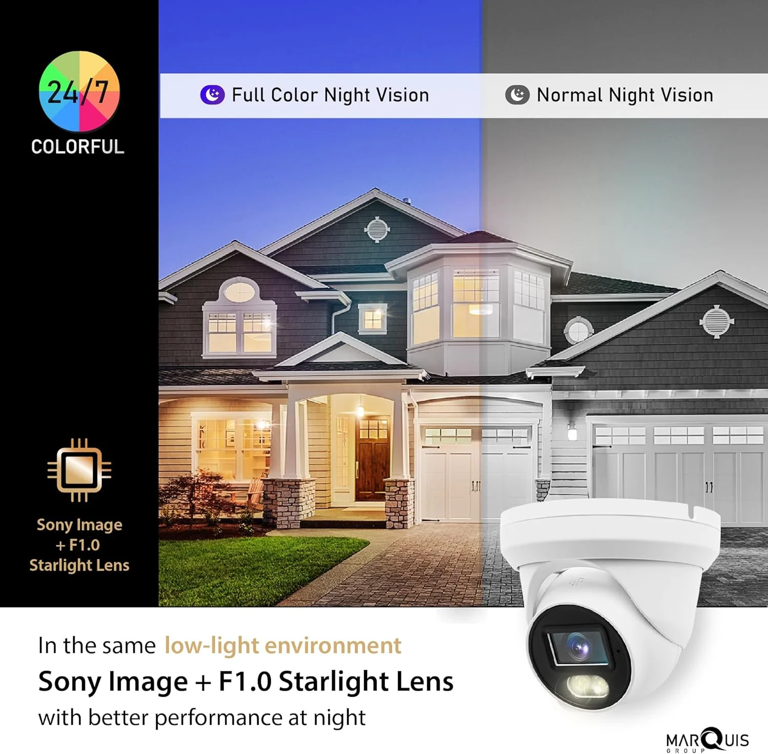 دوربین مداربسته دام تورت رنگی دید در شب Marquis با کیفیت HD و لنز 2.8 میلی‌متری مناسب فضای داخلی و خارجی