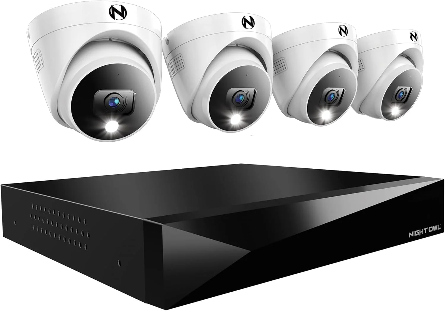 سیستم دوربین مداربسته خانگی 12 کاناله DVR با صدای دو طرفه Night Owl با (4) دوربین گنبدی بازدارنده سیمی 2K HD داخلی/خارجی و هارد دیسک 2 ترابایتی (قابلیت افزودن تا 4 دوربین Wi-Fi) (4 دوربین)