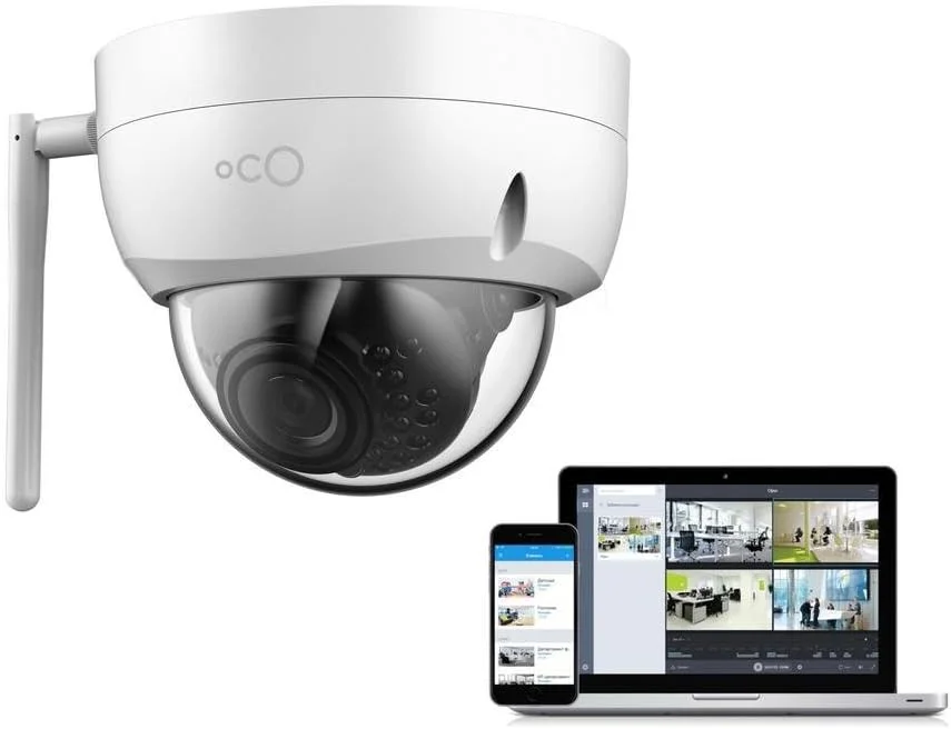 دوربین امنیتی ضد آب و ضد خرابکاری Oco Pro Dome v2 WiFi با کارت Micro SD و فضای ذخیره سازی ابری - سیستم نظارت تصویری 1080p روز/شب در فضای باز/داخلی با نظارت از راه دور