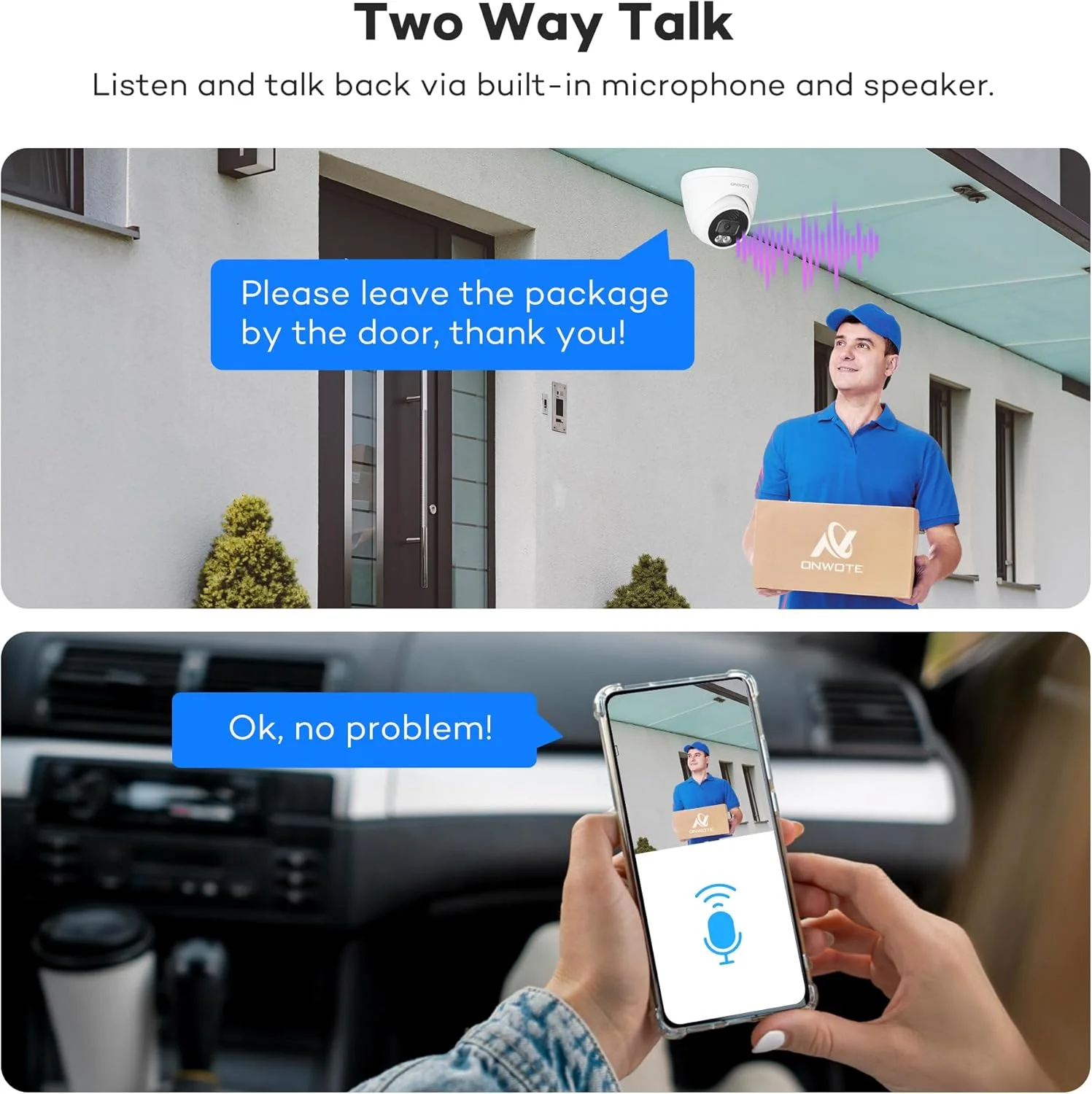 دوربین تحت شبکه 4K 8MP PoE با صدای دو طرفه ONWOTE، تشخیص هوشمند انسان و وسیله نقلیه، فعال سازی نورافکن قوی، زاویه دید 125 درجه، مناسب فضای داخلی/خارجی، دوربین سیمی تجاری برای کسب و کار، افزودنی به سیستم PoE NVR