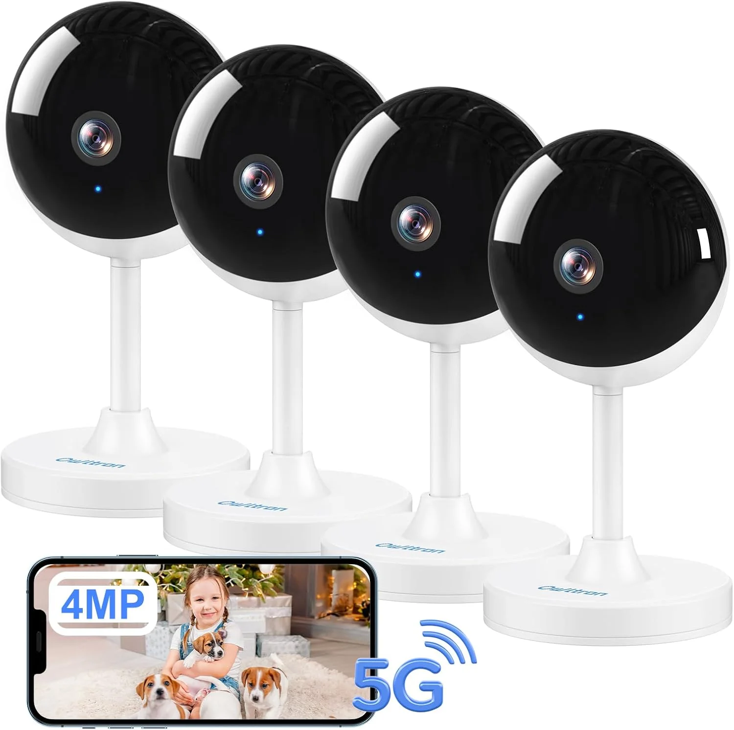 دوربین امنیتی داخلی Owltron 4MP، بسته 4 عددی دوربین های خانگی 2K با وای فای 2.4 گیگاهرتز/5 گیگاهرتز برای نظارت بر کودک/سالمند/سگ/حیوان خانگی/پرستار بچه با برنامه تلفن، ذخیره سازی ابری و کارت SD 24/7، صدای دو طرفه، سازگار با الکسا