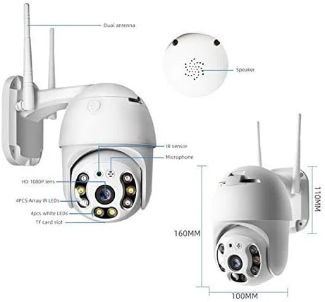 دوربین مداربسته تحت شبکه وای فای 1080P مدل PTZ با قابلیت چرخش، ضد آب و هوا و دید در شب