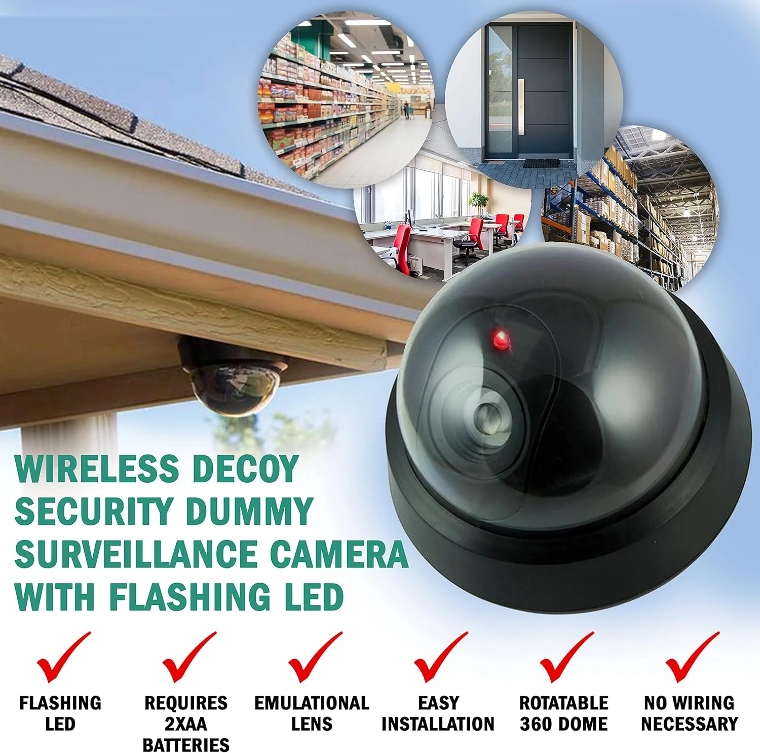 دوربین مداربسته دام جعلی و فریبنده Pearl Enterprises با یک چراغ LED قرمز، مناسب فضای داخلی و خارجی، سیستم دوربین خانگی بی‌سیم با باتری، ظاهری واقعی برای خانه یا محل کار، ضد سرقت، بسته 2 عددی