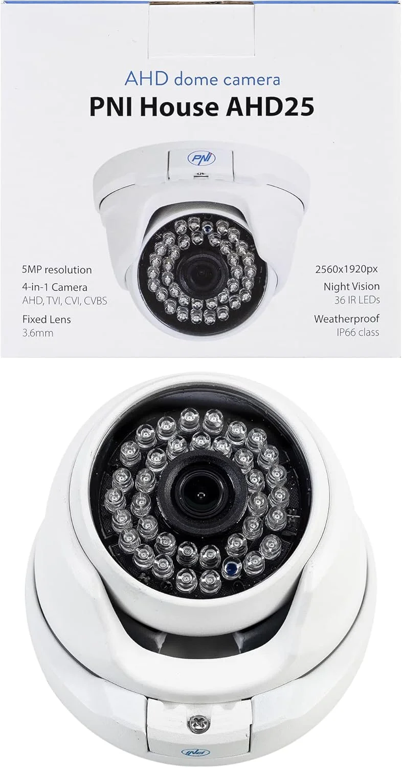 دوربین مداربسته دام 5 مگاپیکسلی PNI House AHD25 با لنز 3.6 میلی‌متری، 36 LED مادون قرمز، مناسب فضای داخلی و خارجی، استاندارد IP66