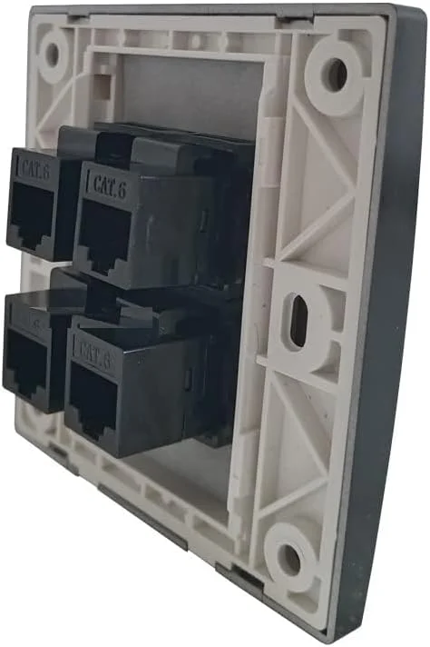 DKURVE سوکت مستقیم شبکه CAT6 ماده مشکی رنگ برای پنل دیواری RJ45 کامپیوتر (4 پورت)