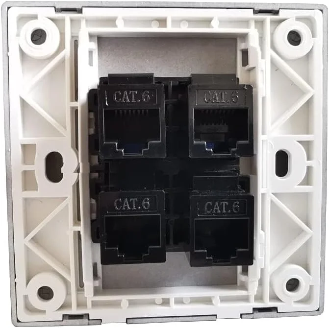 DKURVE سوکت مستقیم شبکه CAT6 ماده مشکی رنگ برای پنل دیواری RJ45 کامپیوتر (4 پورت)