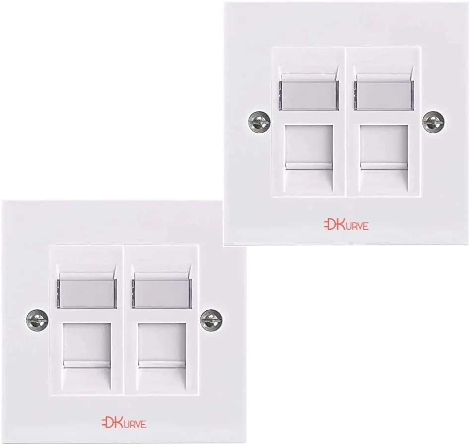 DKURVE® پریز RJ45 Cat6 شبکه دیواری دو پورت تخت با کیستون جک (2 عدد)