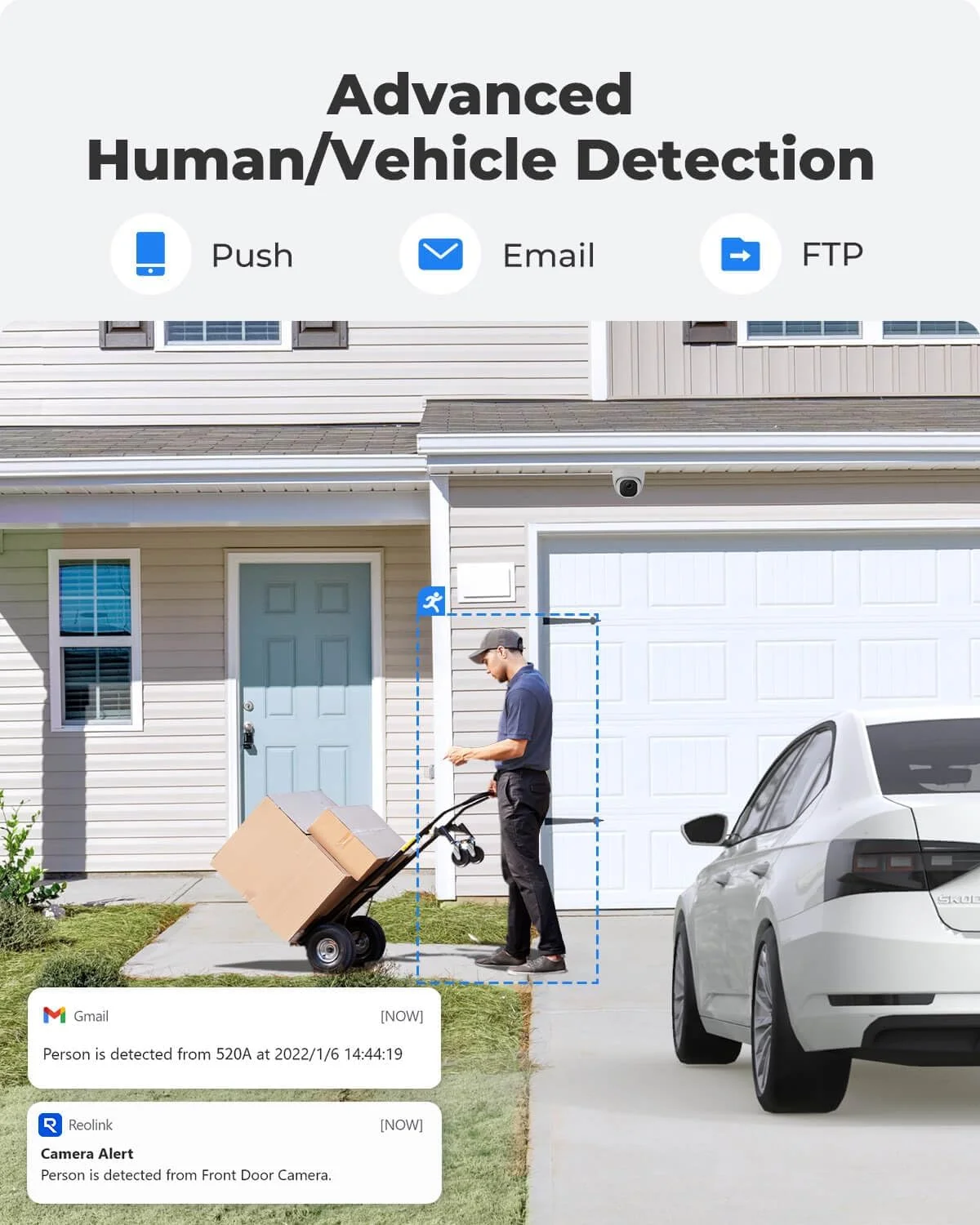 دوربین مداربسته 5 مگاپیکسلی PoE رولینک، دوربین مداربسته برای فضای باز منزل، تشخیص انسان/خودرو، دید در شب مادون قرمز 30 متری، ضبط 24/7، پشتیبانی از کارت microSD تا 256 گیگابایت، سازگار با NVR رولینک، RLC-520A