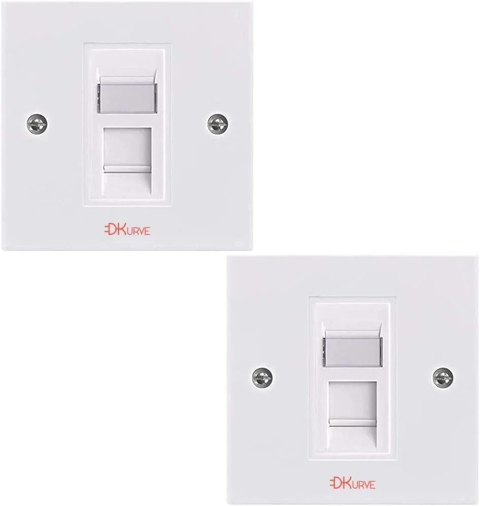 DKURVE® صفحه دیواری تخت تک پورت شبکه Cat6 RJ45 با جک کیستون (2 عدد)