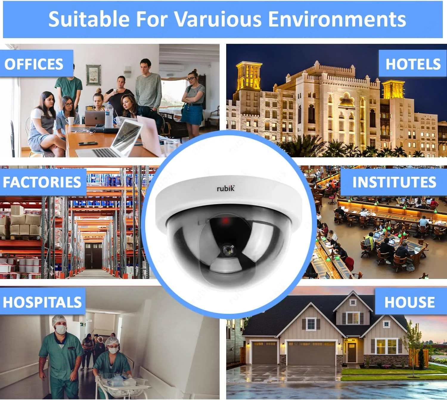 دوربین مداربسته دام پلاستیکی رُبیک با چراغ LED قرمز، دوربین امنیتی شبیه سازی شده با چراغ LED (سفید)