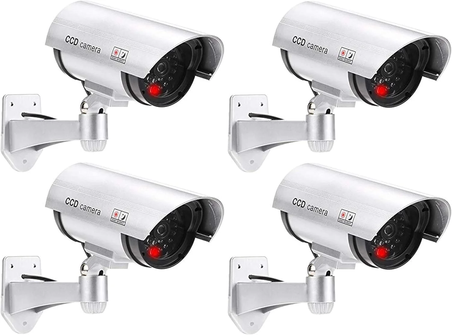 دوربین مداربسته غیرواقعی O&W Security، بسته 4 عددی، با لنز، دوربین جعلی با چراغ LED قرمز، بسیار واقعی برای دیوار و سقف