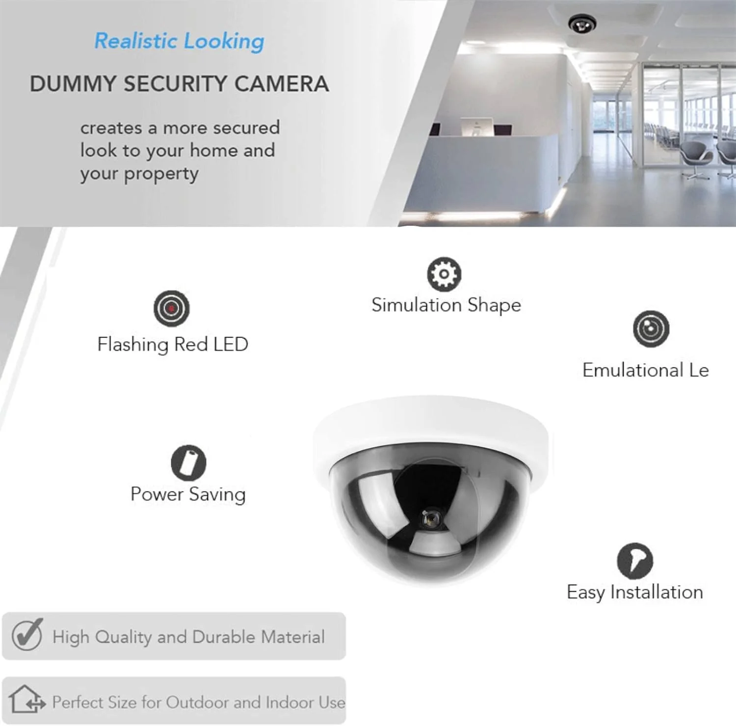 4 عدد دوربین امنیتی تقلبی، دوربین مداربسته تقلبی با چراغ امنیتی چشمک زن، چرخشی، دوربین مداربسته گنبدی تقلبی برای کودکان، دوربین امنیتی مدل برای خانه/دفتر/فروشگاه