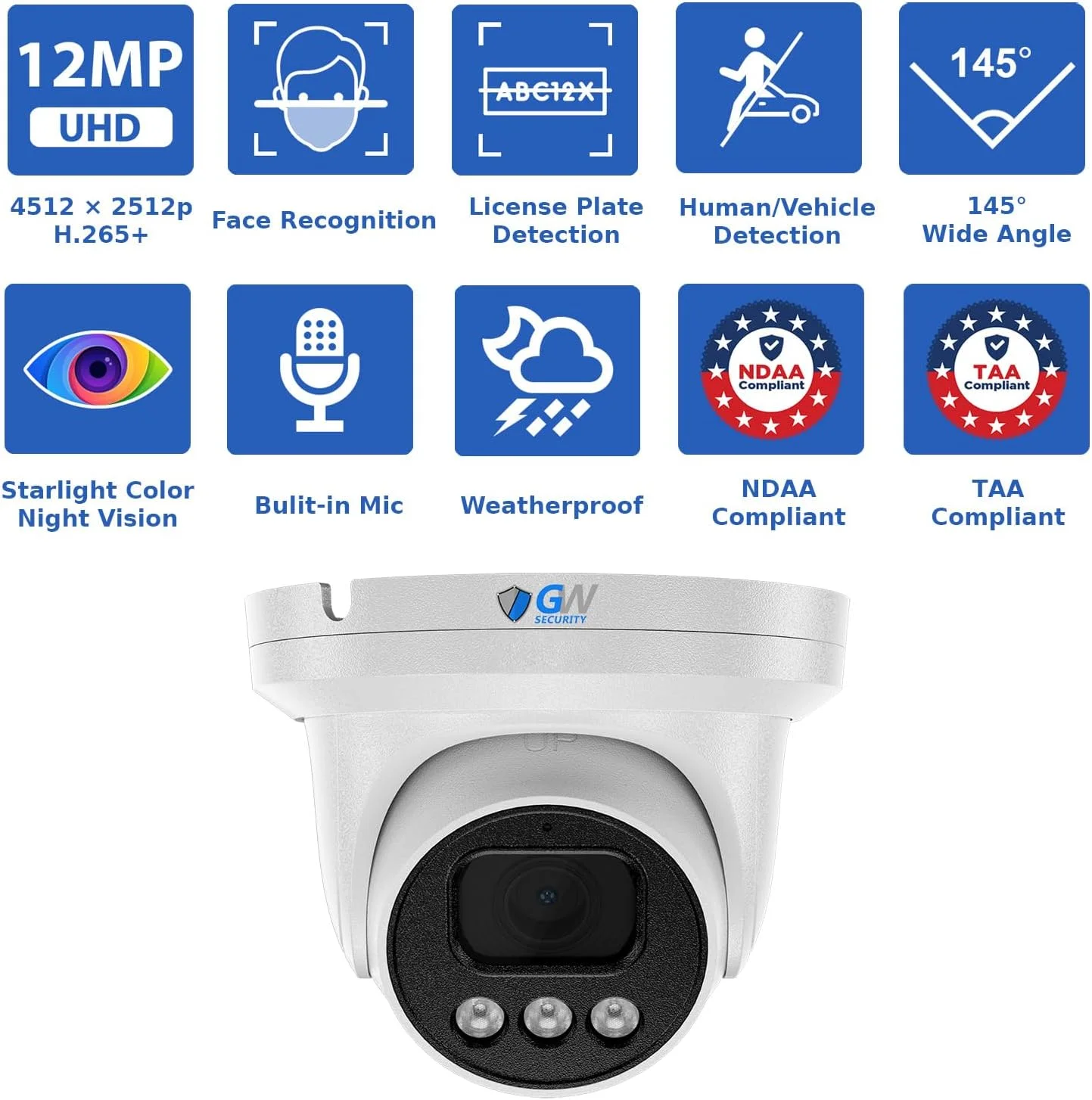 دستگاه ضبط تصاویر 16 کاناله GW Security UltraHD 12MP 6K @30FPS با قابلیت تشخیص چهره/انسان/خودرو به همراه 8 دوربین دام هوشمند AI با کیفیت 12 مگاپیکسل، صدای دو طرفه، دید در شب رنگی، مناسب فضای داخلی/خارجی